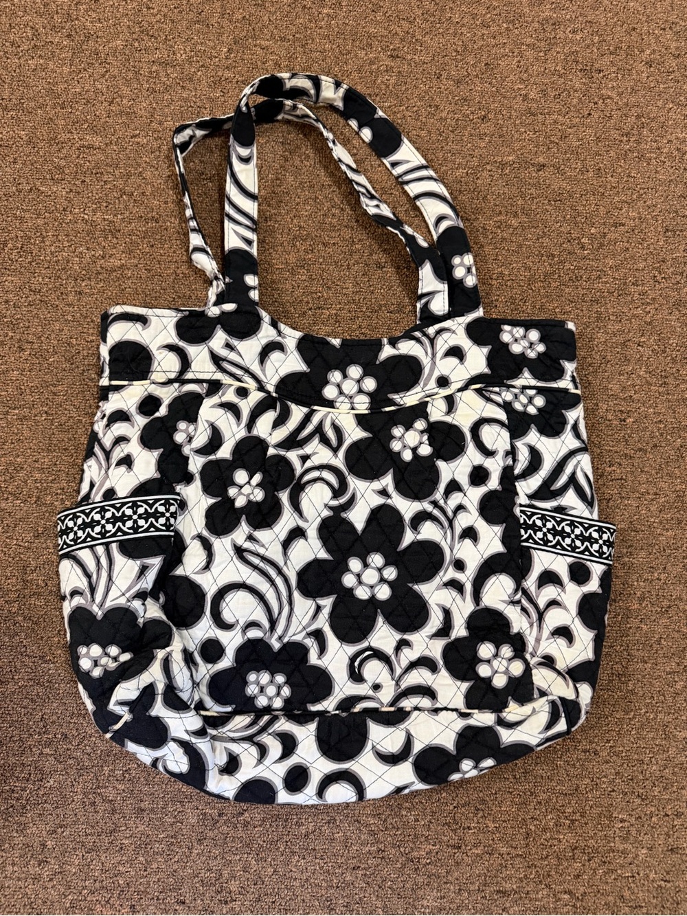 Vera Bradley Night & Day Black White Floral Quilted Large Tote Retired